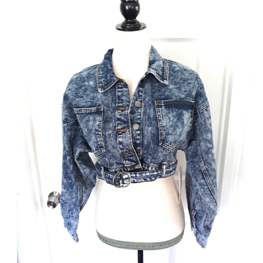 American Bazi Acid aWash Denim Cropped Jacket - Picture 7 of 8